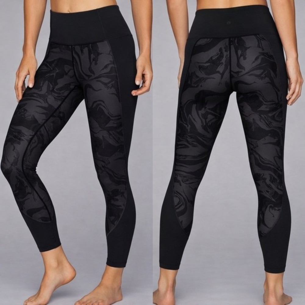 Athleta Elation High Rise Tight Black Grey Marble Swirl Print Leggings XS‎